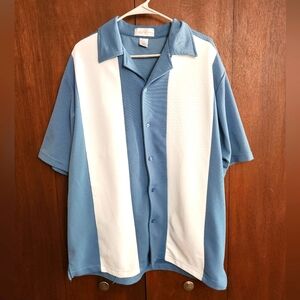 IL Migliore Men's XL Blue and White Button Down Bowling Shirt